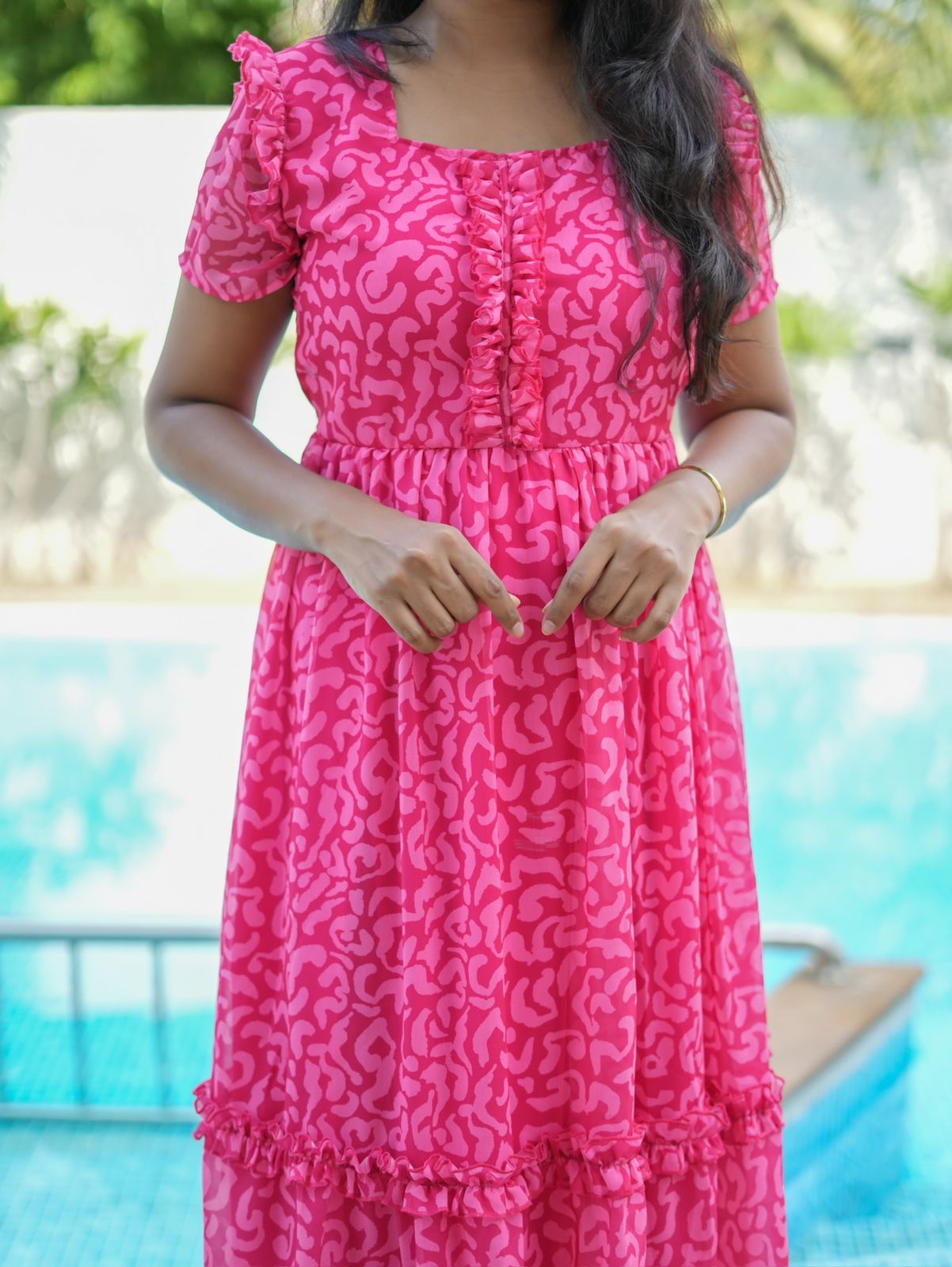 Animal pink georgette maxi