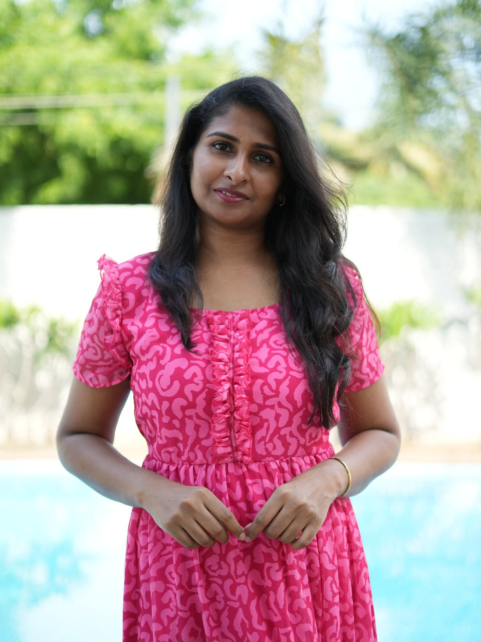 Animal pink georgette maxi