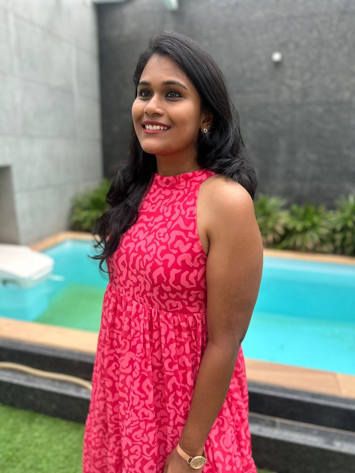 Animal pink long maxi dress