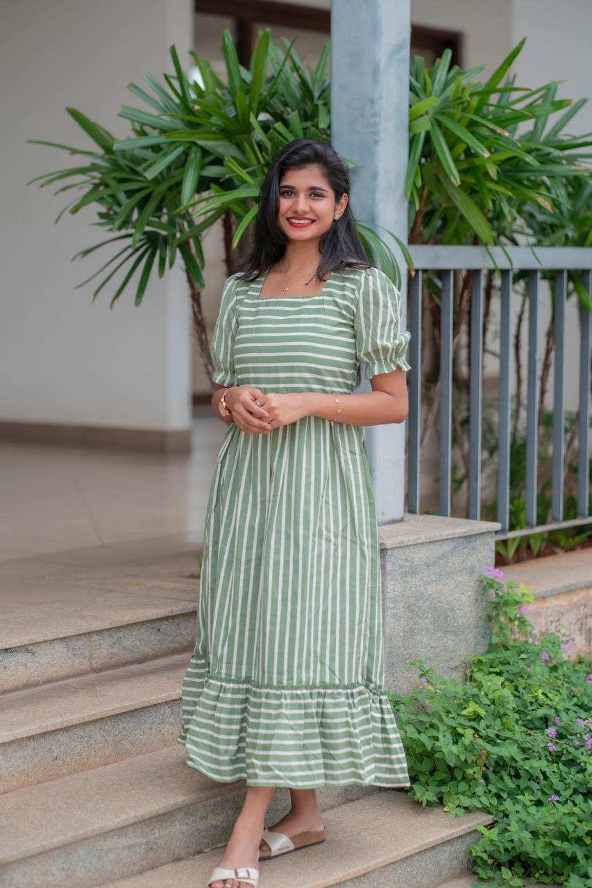 Green stripe cotton maxi